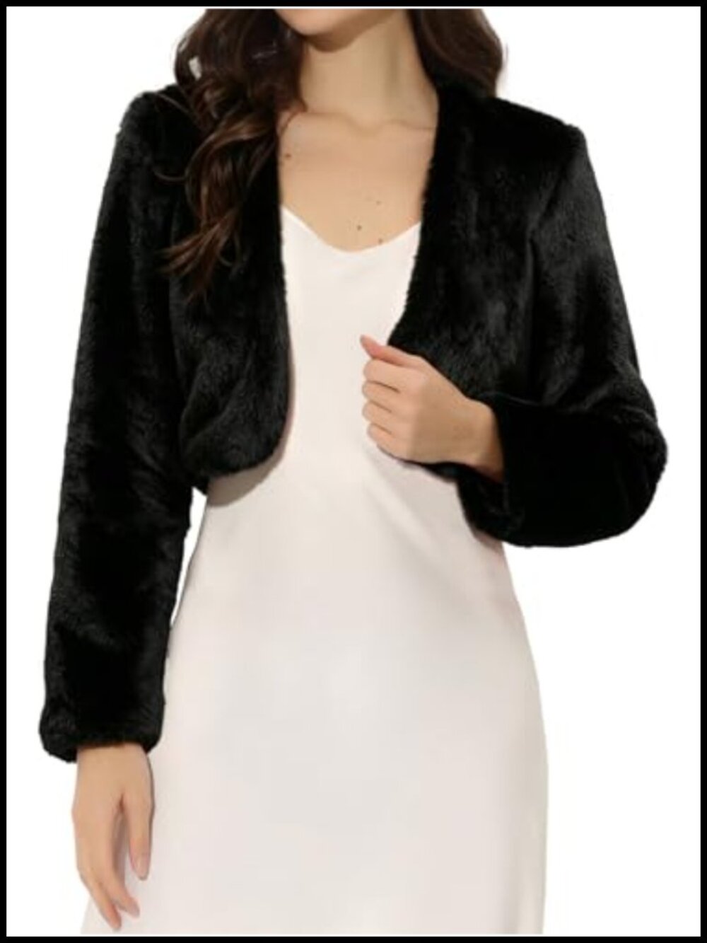 Allegra K Women's Cropped Faux Fur Jacket Wedding Bolero Shrug Open Front